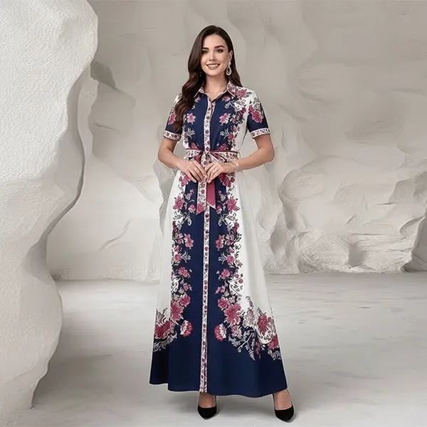 Vintage Floral Button-Up Maxi Dress