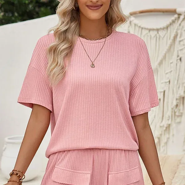Comfortable Short Sleeve Top and Shorts Set