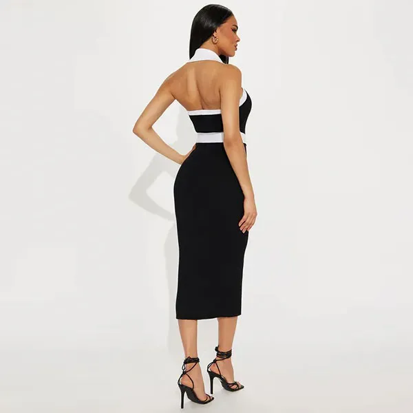 Black and White Button-Up Sweater Dress