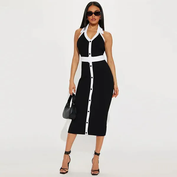 Black and White Button-Up Sweater Dress