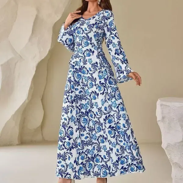 Blue and White Baroque Pattern Maxi Dress