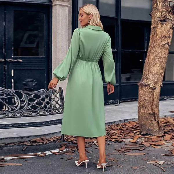 Casual Wrap V-Neck Tie Waist Midi Dress