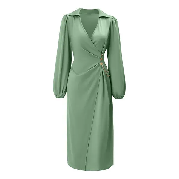 Casual Wrap V-Neck Tie Waist Midi Dress
