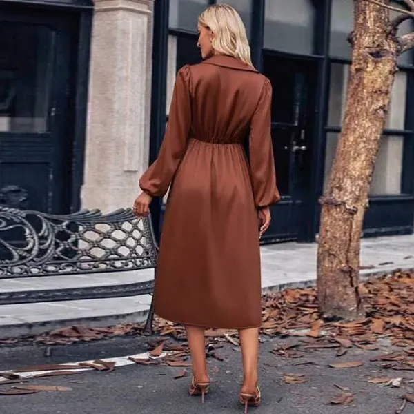 Casual Wrap V-Neck Tie Waist Midi Dress