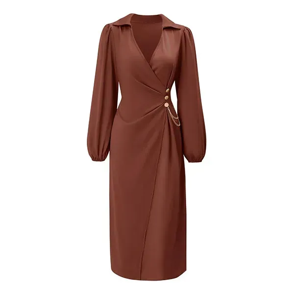 Casual Wrap V-Neck Tie Waist Midi Dress