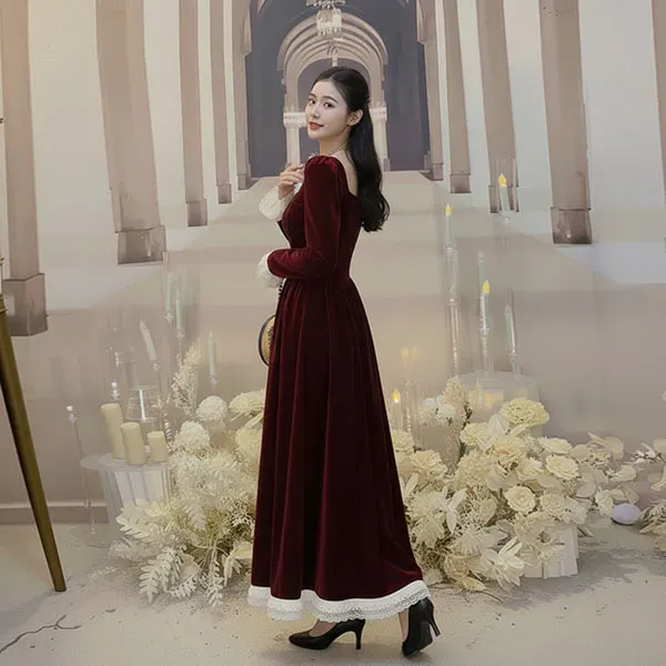 Velvet Lace Square Neck Midi Dress