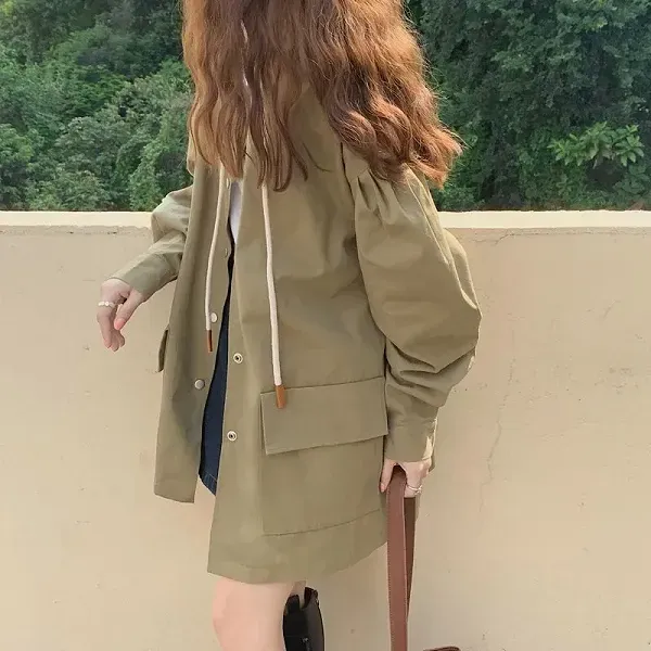 Casual Lightweight Hooded Button-Up Jacket