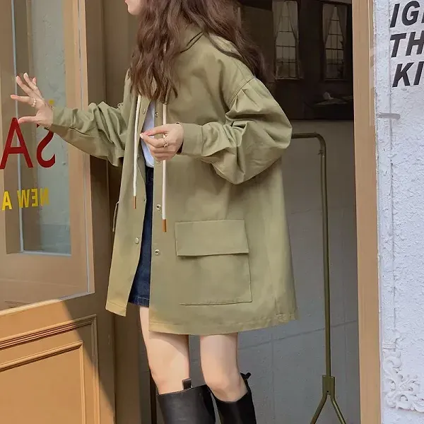 Casual Lightweight Hooded Button-Up Jacket