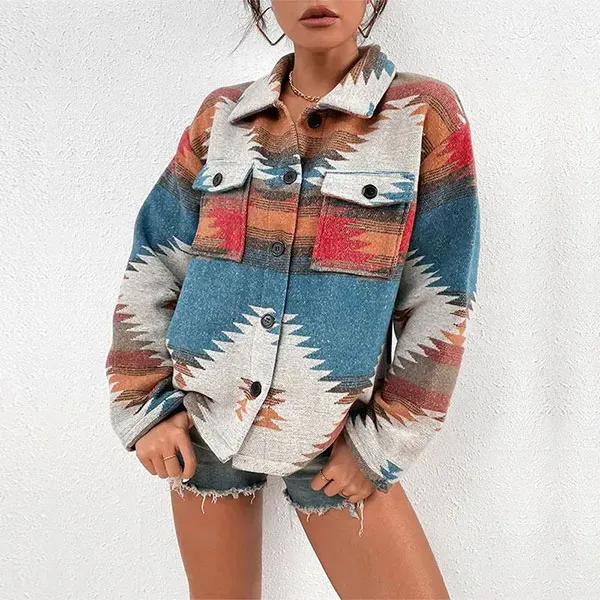 Cozy Southwestern Print Button-Up Jacket