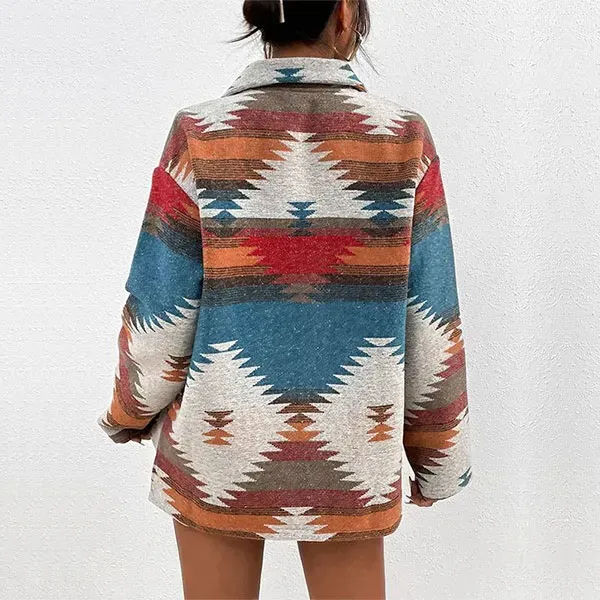 Cozy Southwestern Print Button-Up Jacket