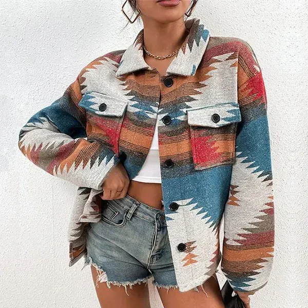 Cozy Southwestern Print Button-Up Jacket