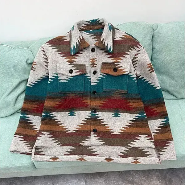 Cozy Southwestern Print Button-Up Jacket