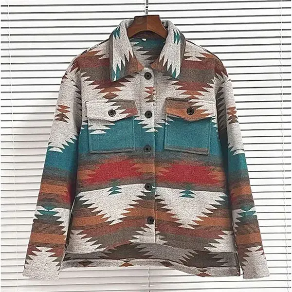 Cozy Southwestern Print Button-Up Jacket