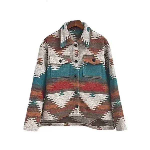 Cozy Southwestern Print Button-Up Jacket