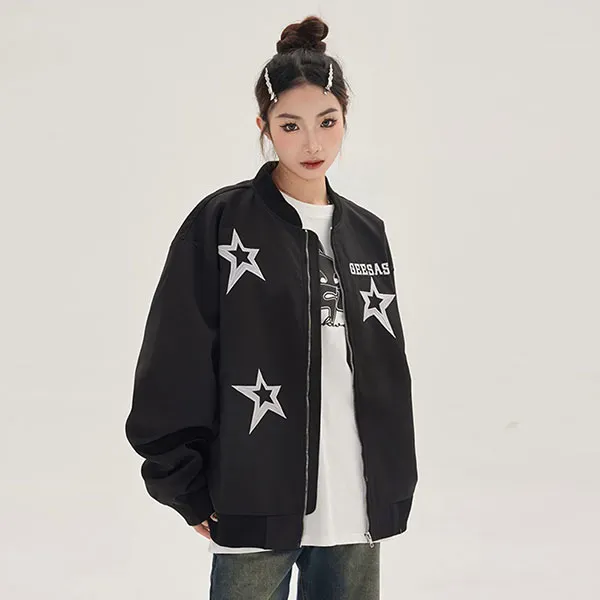 Star Print Zip-Up Bomber Jacket