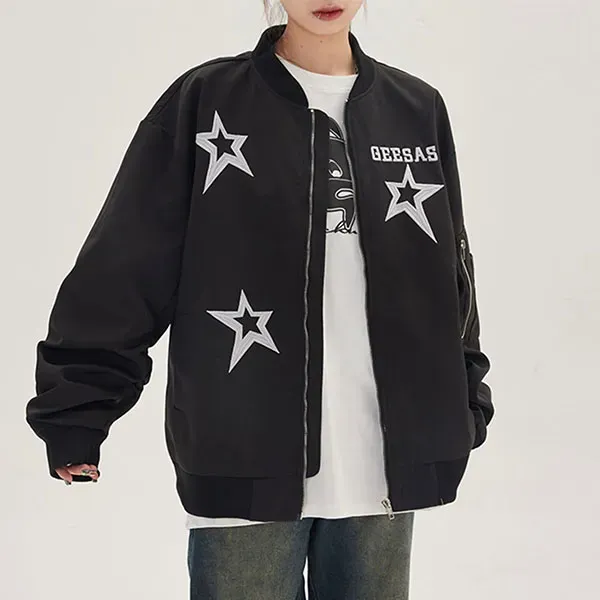 Star Print Zip-Up Bomber Jacket