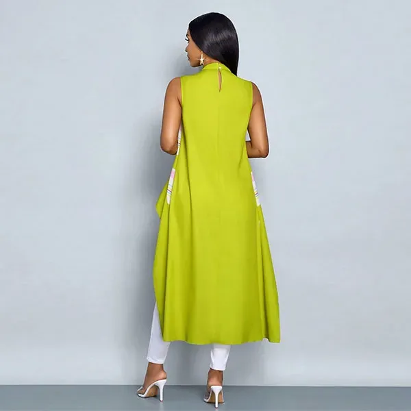 Striped Mock Neck High-Low Sleeveless Top