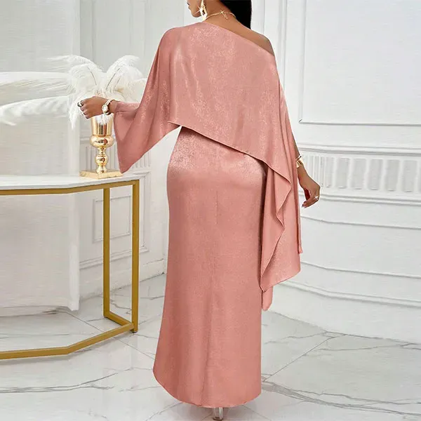 Elegant Asymmetrical Neck Cloak Sleeve Dress