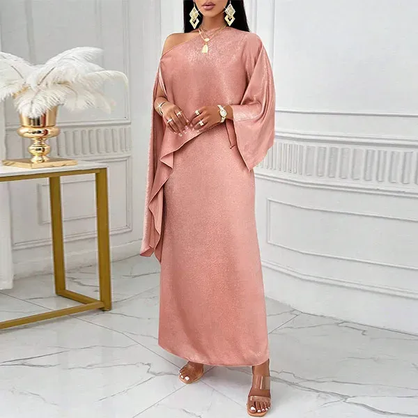 Elegant Asymmetrical Neck Cloak Sleeve Dress