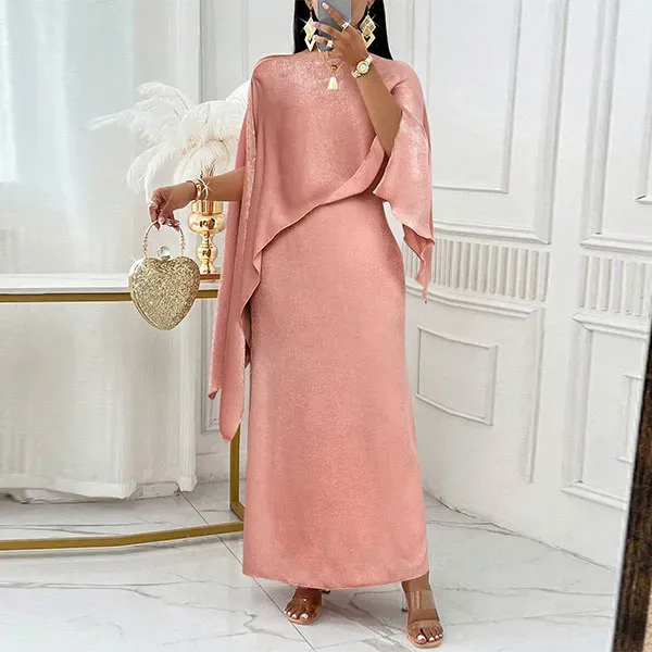 Elegant Asymmetrical Neck Cloak Sleeve Dress