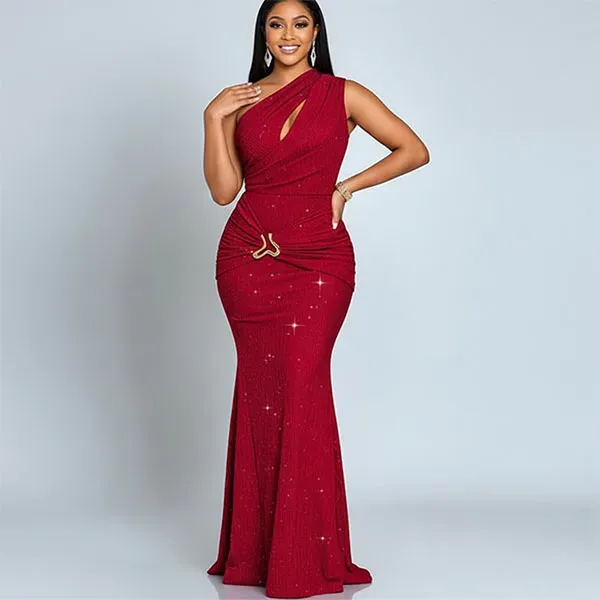 Glitter One-Shoulder Mermaid Maxi Dress
