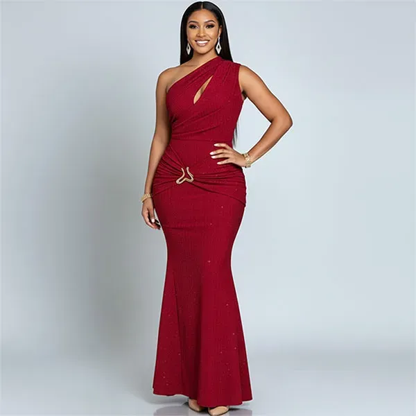 Glitter One-Shoulder Mermaid Maxi Dress