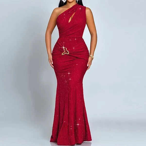 Glitter One-Shoulder Mermaid Maxi Dress