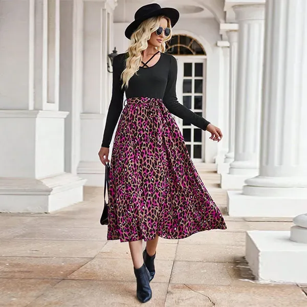 Chic Leopard Print Criss-Cross Midi Dress