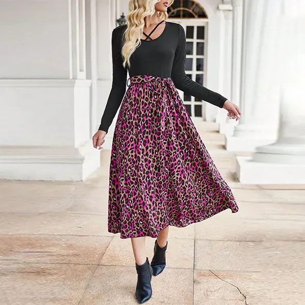 Chic Leopard Print Criss-Cross Midi Dress