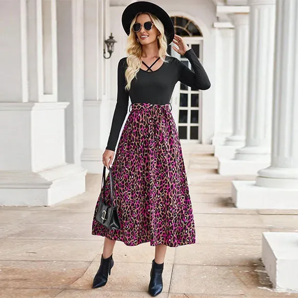 Chic Leopard Print Criss-Cross Midi Dress