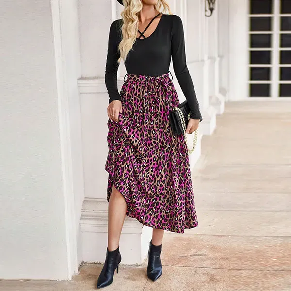 Chic Leopard Print Criss-Cross Midi Dress