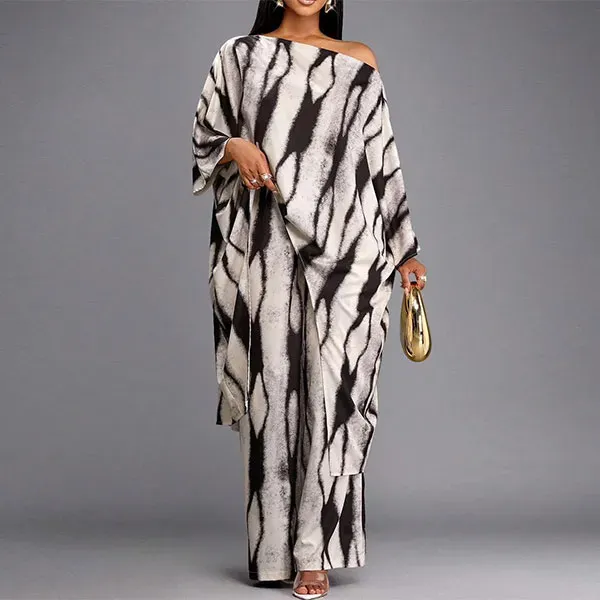 Tie-Dye Kaftan Top and Wide Leg Pant Set