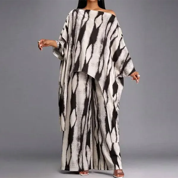 Tie-Dye Kaftan Top and Wide Leg Pant Set