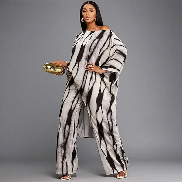 Tie-Dye Kaftan Top and Wide Leg Pant Set