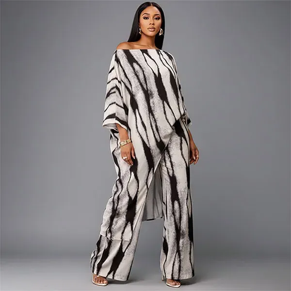 Tie-Dye Kaftan Top and Wide Leg Pant Set