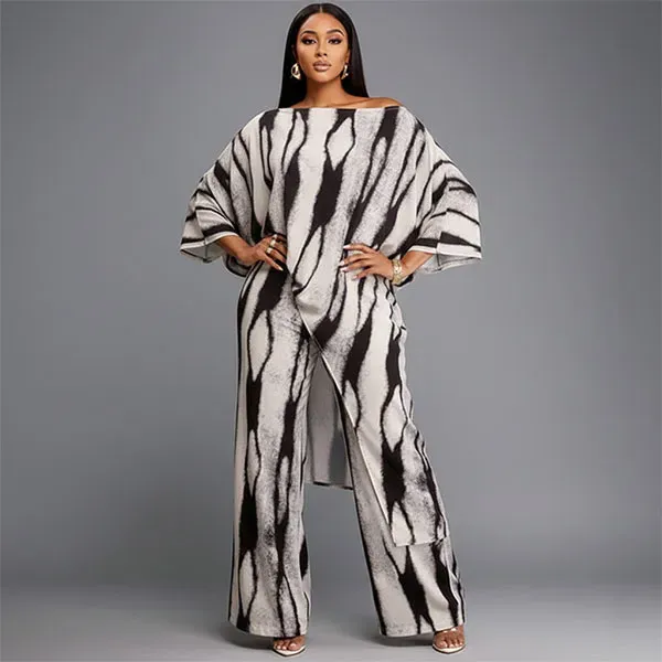 Tie-Dye Kaftan Top and Wide Leg Pant Set
