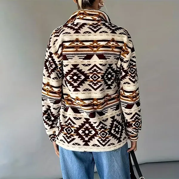 Aztec Pattern Button-Down Fleece Jacket