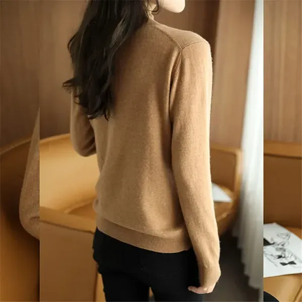 Minimalist Mock Neck Cashmere Knit Sweater