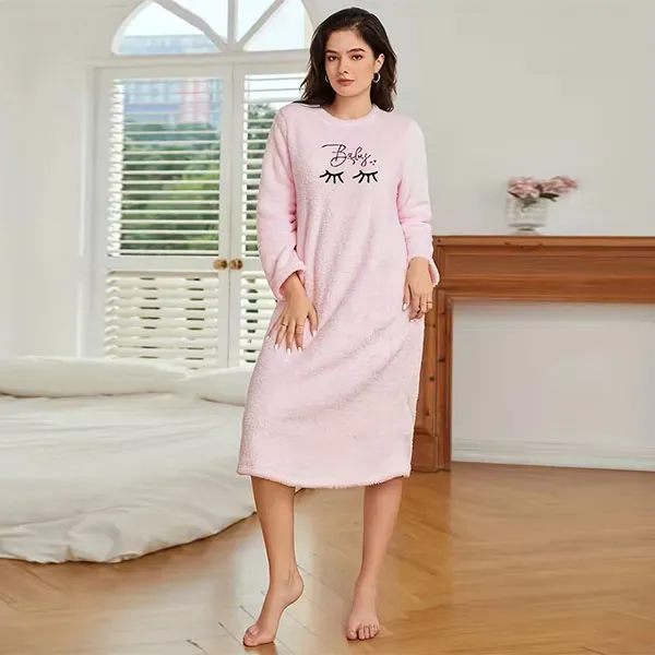 Cozy Fleece Round Neck Long Sleeve Pajamas