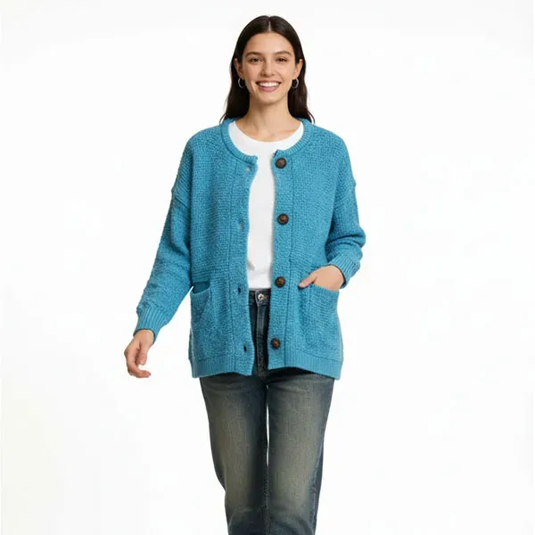 Cozy Blue Button-Up Long Sleeve Cardigan