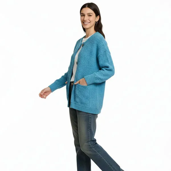 Cozy Blue Button-Up Long Sleeve Cardigan