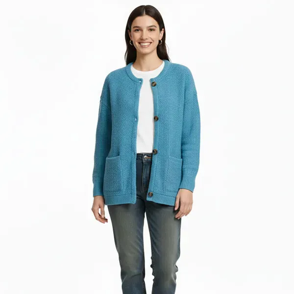 Cozy Blue Button-Up Long Sleeve Cardigan