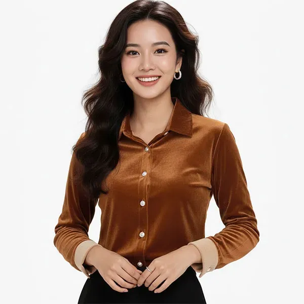 Elegant Velvet Button-Up Formal Top