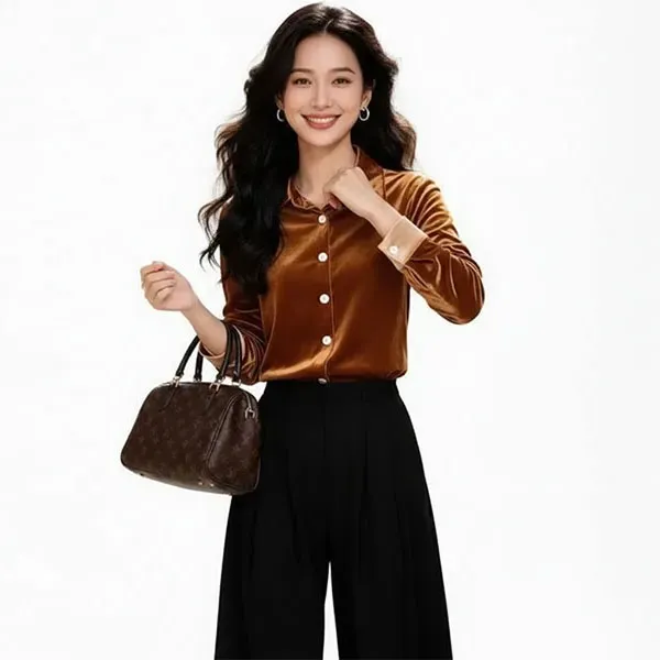 Elegant Velvet Button-Up Formal Top