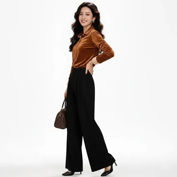 Elegant Velvet Button-Up Formal Top