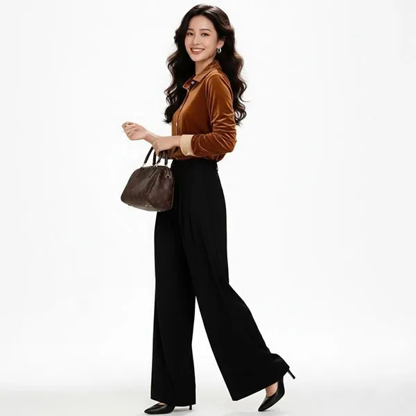 Elegant Velvet Button-Up Formal Top