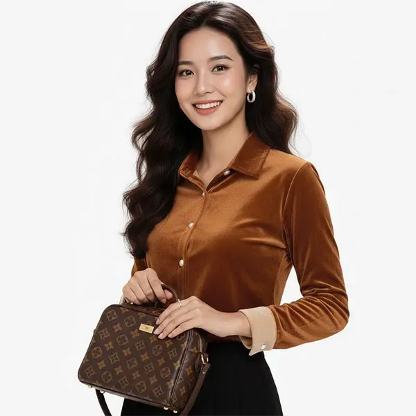 Elegant Velvet Button-Up Formal Top