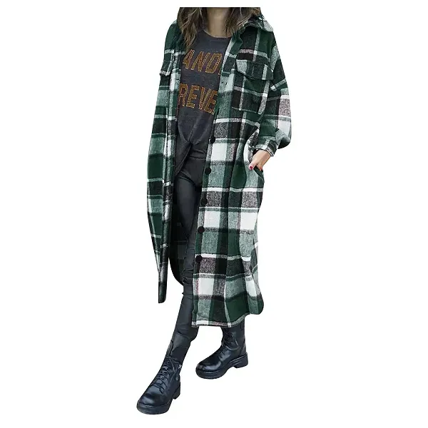 Cozy Plaid Pattern Longline Coat