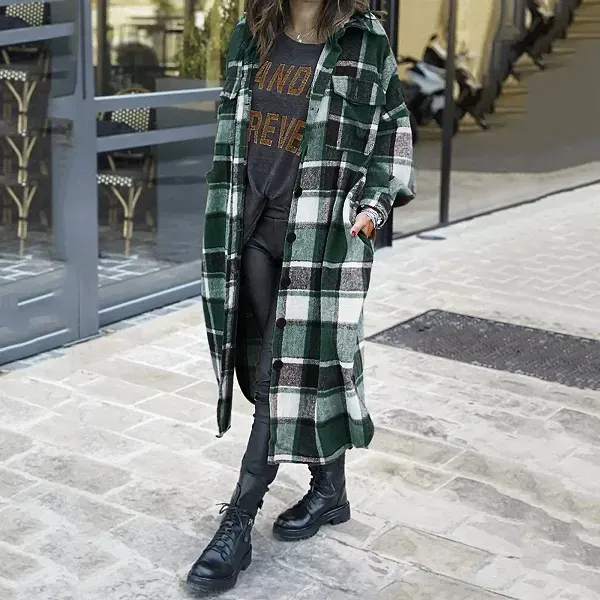 Cozy Plaid Pattern Longline Coat