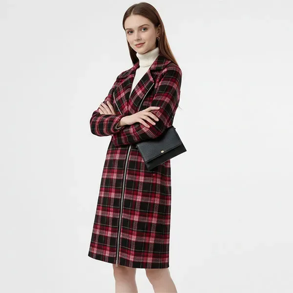 Cozy Plaid Pattern Zipper Coat